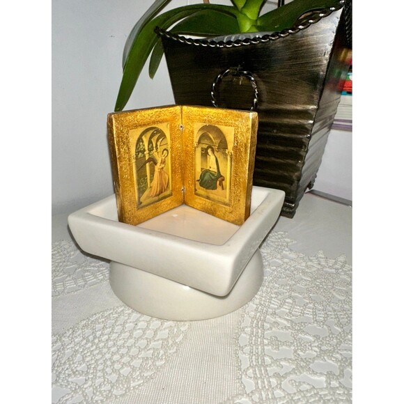 Vintage Gold Folding Frame Religious Decoupage Old World Italy Style - Picture 1 of 4